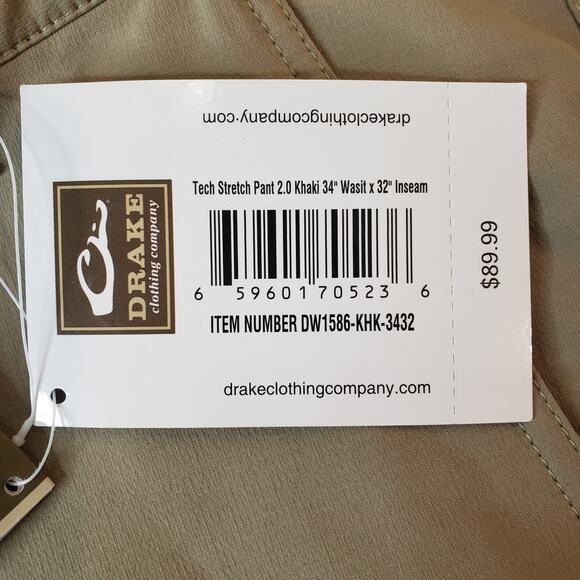 NWT DRAKE Waterfowl Systems Tech Stretch Pant 2.0 Khaki Men's Size 34W/32L - Picture 3 of 12